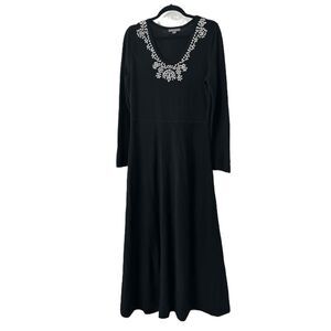 Jessica London Dress Women Sz 16W Black Long Sleeve A Line Embellished Neckline